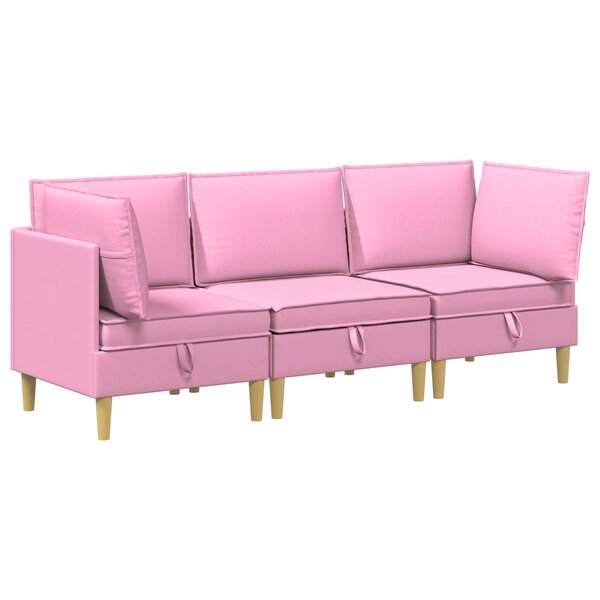 vidaXL Canapé modulaire avec rangement 3 Pièces Rose Tissu