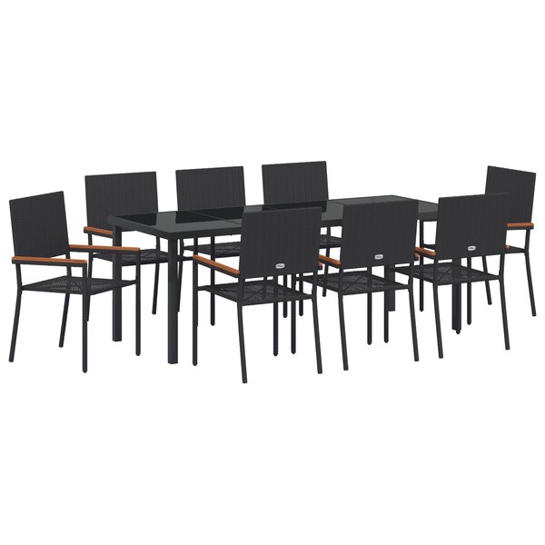 vidaXL Ensemble de Salle à Manger de Jardin de 9 Pièces Noir Rattan Synthétique