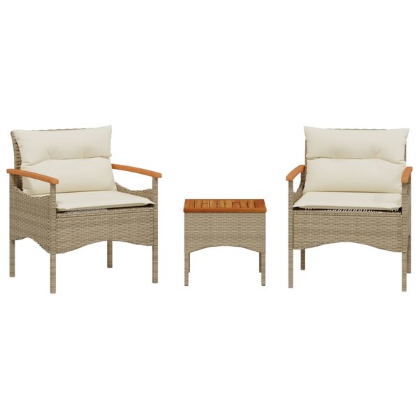 vidaXL Salon de jardin avec coussins 3 Pièces beige résine tressée