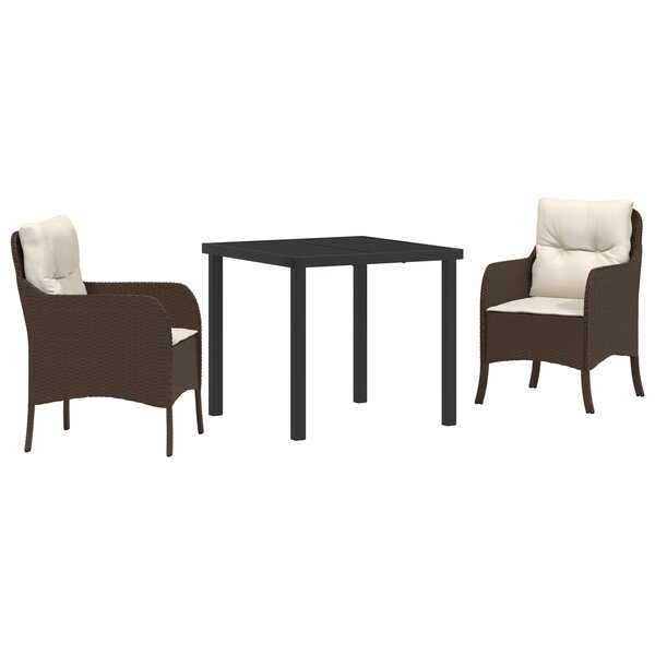 vidaXL Ensemble de salle à manger de jardin 3 pièces avec coussins marron en rattan poly
