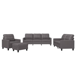 vidaXL Ensemble de canapés 4 Pièces avec coussins Gris Similicuir