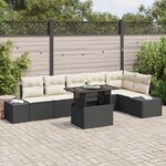 vidaXL Ensemble de canapé de jardin 7 pièces avec coussins noirs en poly rotin