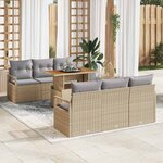 vidaXL Ensemble de canapé de jardin 7 Pièces Beige Poly rotin