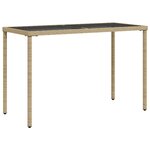 vidaXL Table de jardin dessus en verre beige 115x54x74 cm poly rotin