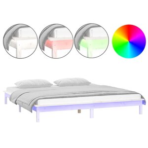 vidaXL Cadre de lit à LED sans matelas blanc 150x200 cm bois massif