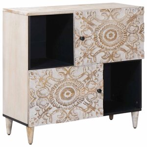vidaXL Buffet avec porte Blanc 80 x 33 5 x 75 cm Bois de mangue massif
