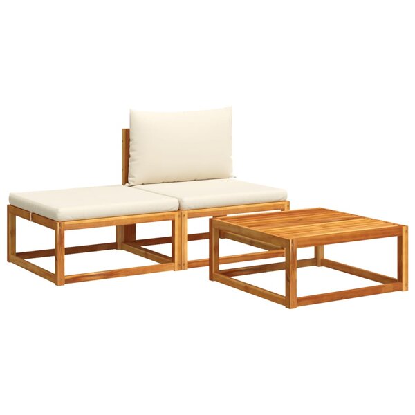 vidaXL Salon de jardin avec coussins 3 Pièces bois massif d'acacia