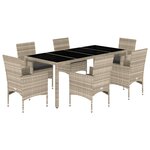 vidaXL Ensemble à manger de jardin avec coussins 7 Pièces rotin et verre