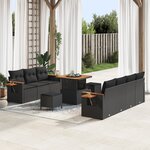 Ensemble de Canapé de Jardin de 10 Pièces avec Coussins Noir en Rotin Poly Acacia