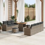 Canapés de jardin vidaXL de 10 pièces avec coussins gris poly rotin acacia