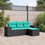 vidaXL Salon de jardin 4 Pièces avec coussins noir résine tressée