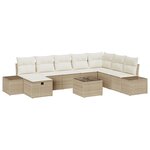 vidaXL Set de canapé de jardin 9 pièces avec coussins beige en poly rotin