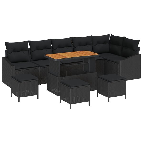 vidaXL Canapé de Jardin 10 Pièces avec Coussins Noir Poly Rattan