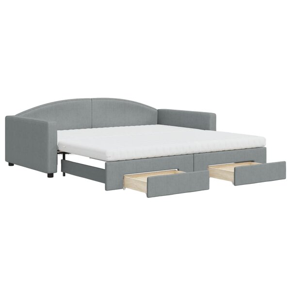 vidaXL Lit de jour avec gigogne et tiroirs gris clair 100x200 cm tissu
