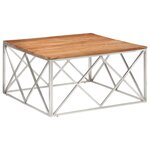 vidaXL Table basse argenté acier inoxydable et bois massif d'acacia