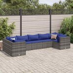 vidaXL Salon de jardin 7 Pièces avec coussins Gris Résine tressée