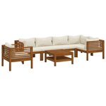 vidaXL Salon de jardin 7 Pièces avec coussin crème Bois d'acacia solide