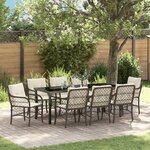 vidaXL Ensemble de salle à manger de jardin 9 pièces avec coussins en poly rattan marron