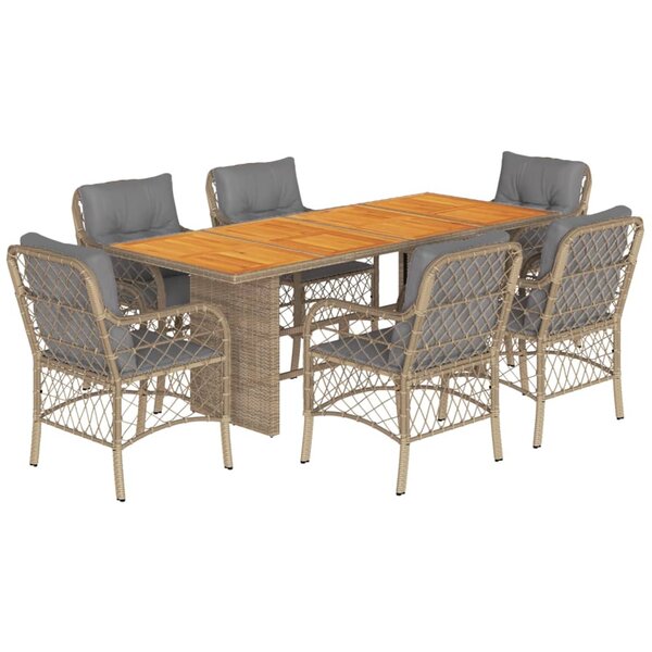 vidaXL Ensemble à manger de jardin coussins 7 Pièces mélange beige rotin
