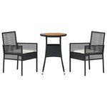 vidaXL Ensemble de salle à manger pour jardin 3 Pièces Noir Poly rotin