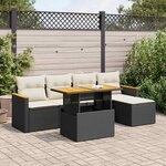vidaXL Salon de jardin 6 Pièces avec coussins noir résine tressée acacia
