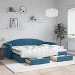 vidaXL Lit de jour avec gigogne et tiroirs bleu 80x200 cm velours
