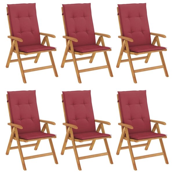vidaXL Chaises de jardin inclinables et coussins lot de 6 bois teck
