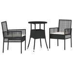 vidaXL Ensemble de salle à manger pour jardin 3 Pièces Noir Poly rotin