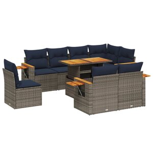 vidaXL Salon de jardin 9 Pièces avec coussins gris résine tressée