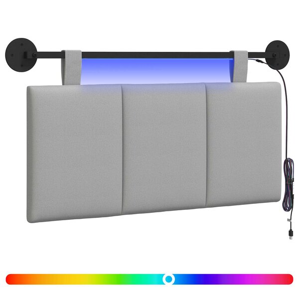 vidaXL Tête de lit suspendue Avec lumière LED Gris nuage Tissu