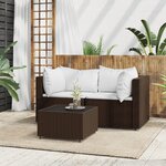 vidaXL Salon de jardin 3 Pièces avec coussins marron résine tressée