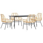 vidaXL Ensemble à manger jardin coussins 5Pièces marron poly rotin verre