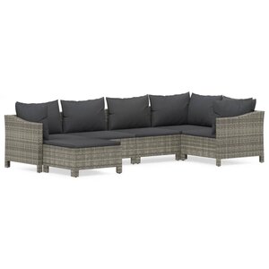 vidaXL Salon de jardin 6 Pièces avec coussins Gris Résine tressée