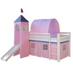 Lit rose mi-haut 90x200 cm avec tour toboggan matelas