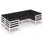 vidaXL Salon de jardin avec coussins 6 Pièces blanc bois de pin massif
