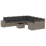 vidaXL Salon de jardin 11 Pièces avec coussins gris résine tressée