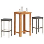 vidaXL Ensemble de bar de jardin 3 Pièces gris bois massif acacia rotin