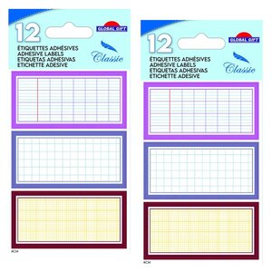 24 étiquettes adhésives scolaires - Quadrillé effet cahier - tons roses