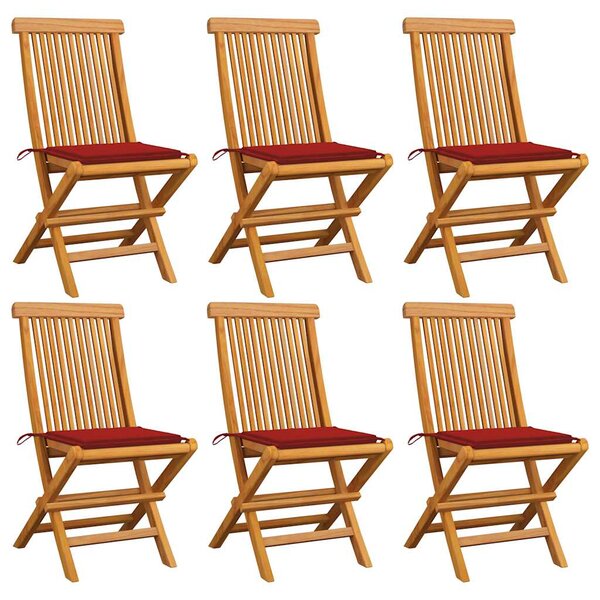 vidaXL Chaises de jardin et coussins rouge lot de 6 Bois teck massif
