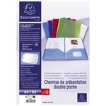 Sachet 10 chemises double poche PP souple 2/10e - A4 ou A3 - Couleurs assorties EXACOMPTA