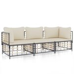 vidaXL Salon de jardin 3 Pièces avec coussins anthracite résine tressée