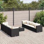 vidaXL Salon de jardin 9 Pièces avec coussins Noir Résine tressée