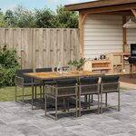 vidaXL Ensemble à manger de jardin et coussins 7 Pièces gris rotin