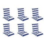 vidaXL Coussins de chaise à dossier bas lot de 6 rayures bleu/blanc