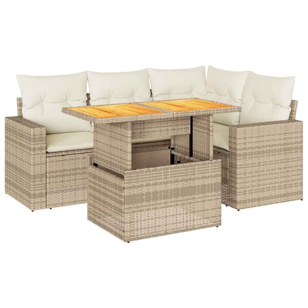 vidaXL Salon de jardin avec coussins 5 Pièces beige résine tressée