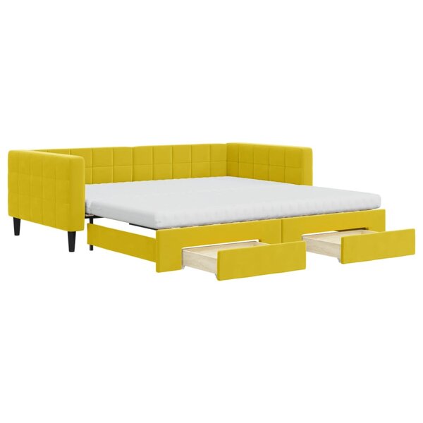 vidaXL Lit de jour avec gigogne et tiroirs jaune 100x200 cm velours