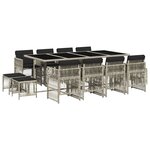 vidaXL Ensemble à manger de jardin et coussins 13 Pièces gris clair rotin