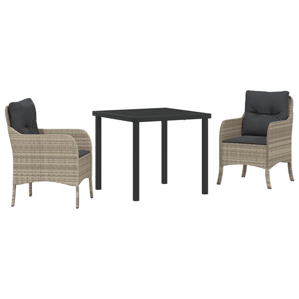 vidaXL Set de salle à manger de jardin 3 pièces avec coussins Gris clair Poly Rattan
