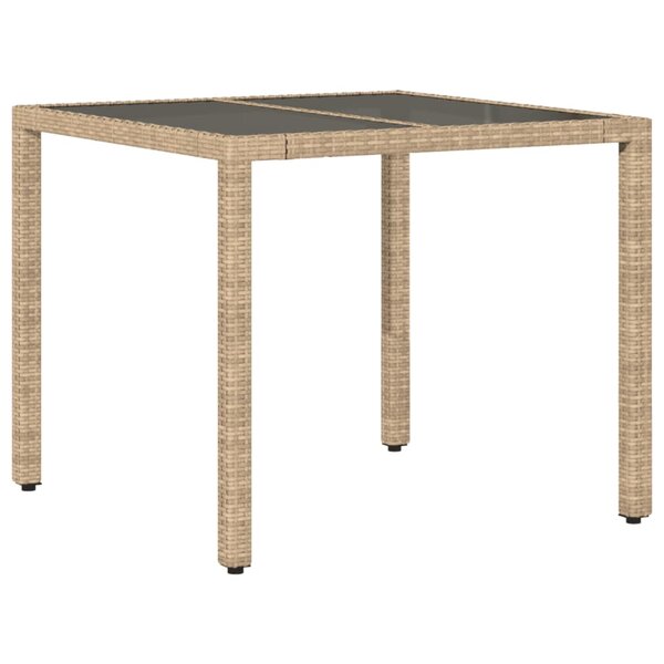 vidaXL Table de jardin dessus en verre beige 90x90x75cm résine tressée