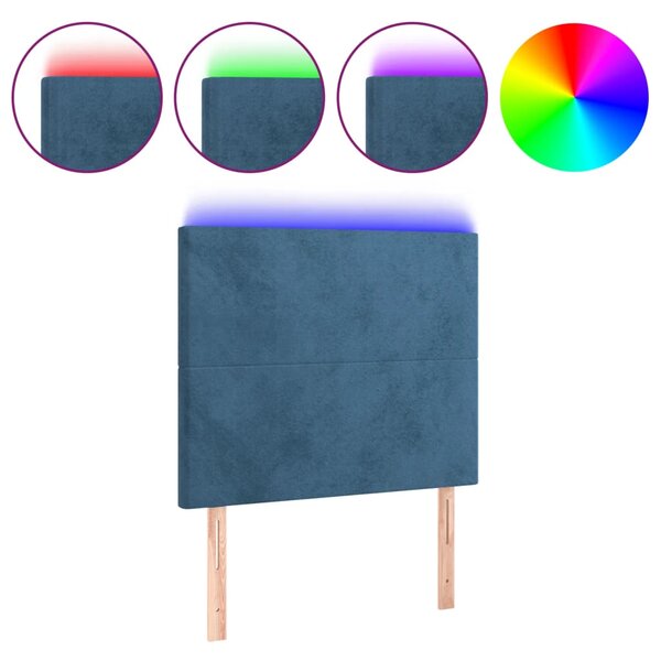 vidaXL Tête de lit à LED Bleu foncé 100x5x118/128 cm Velours